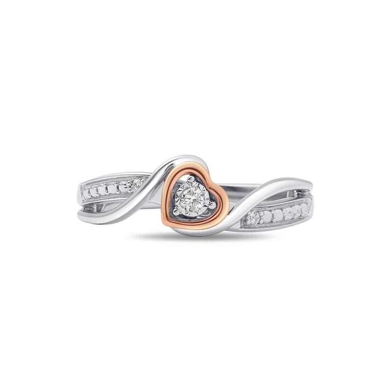 Diamond Heart Promise Ring in Sterling Silver &amp; 10K Rose Gold – Image 1 of 4