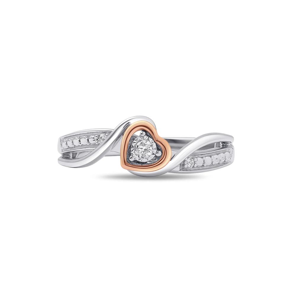 Diamond Heart Promise Ring in Sterling Silver &amp; 10K Rose Gold – Image 1 of 4