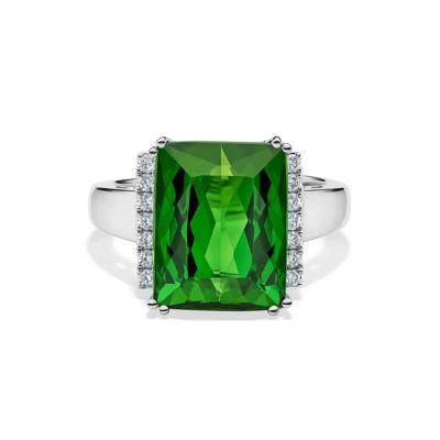 Green Tourmaline & Diamond Band in 14K White Gold (1/3 ct. tw.)