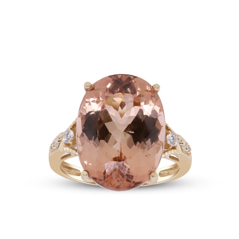 Pink Tourmaline &amp; Round Diamond Ring in 14K Yellow Gold (1/8 ct. tw.) – Image 5 of 5