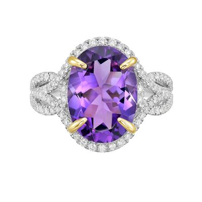 Oval Amethyst & Diamond Ring in 14K White & Yellow Gold (1/2 ct. tw.)