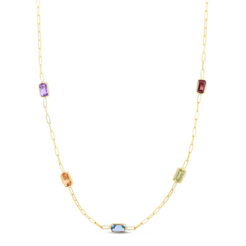 Emerald-Cut Multi-Gemstone Necklace in 14K Yellow Gold – Image 1 of 3