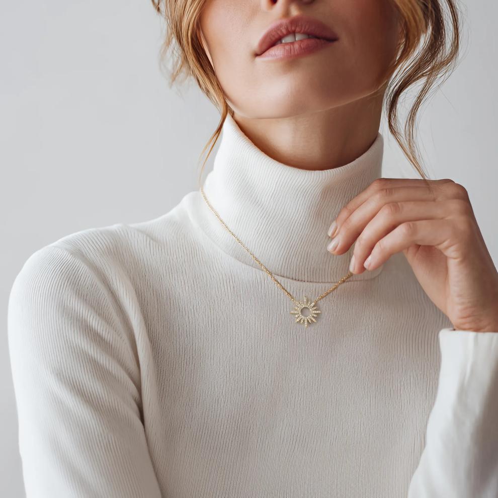 1/5 ct. tw. Diamond Sun Necklace in 10K Yellow Gold – Image 4 of 4