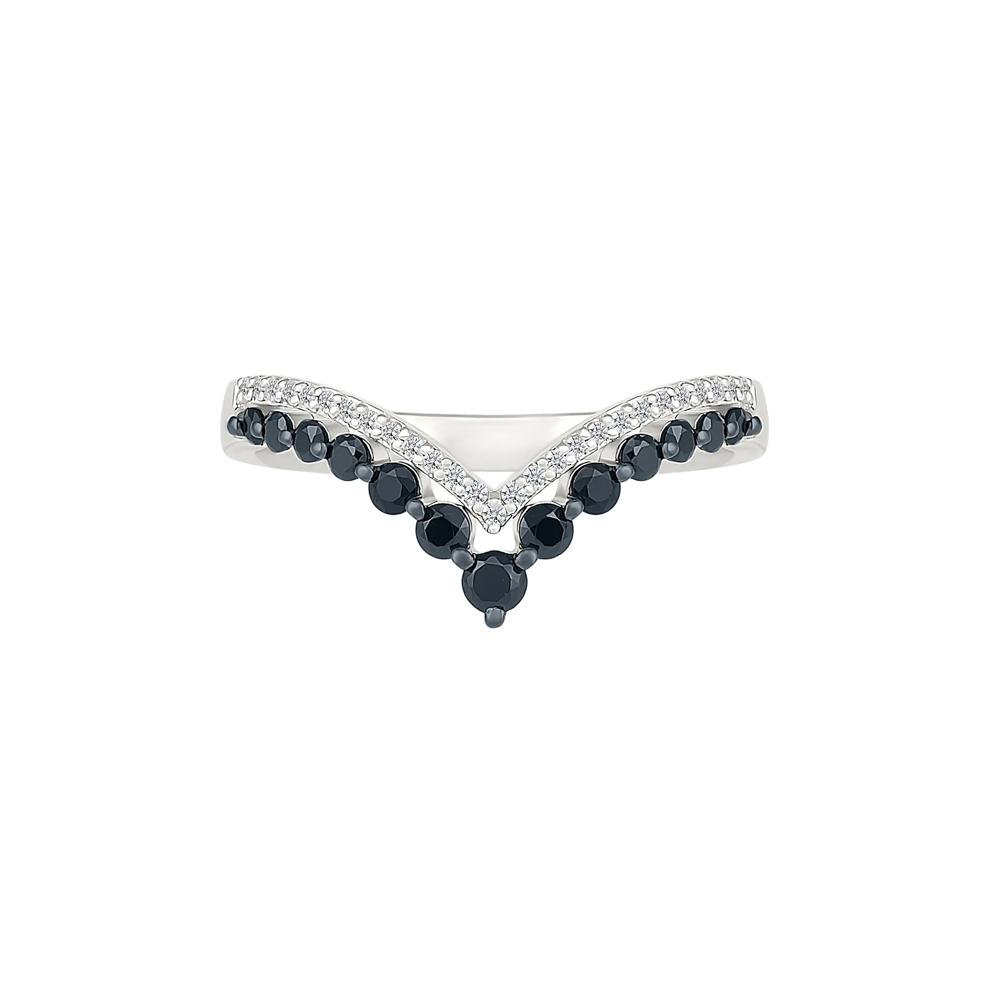 Black and White Diamond Chevron Double-Row Ring in Sterling Silver – Image 4 of 5