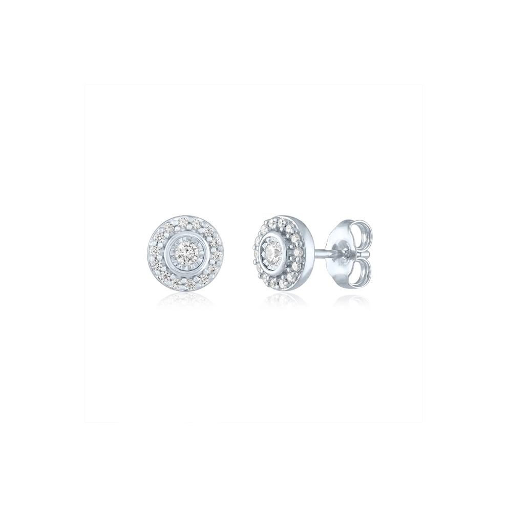 Lab Grown Diamond Halo Illusion Stud Earrings &amp; Pendant Set in Sterling Silver (1/3 ct. tw.) – Image 2 of 5