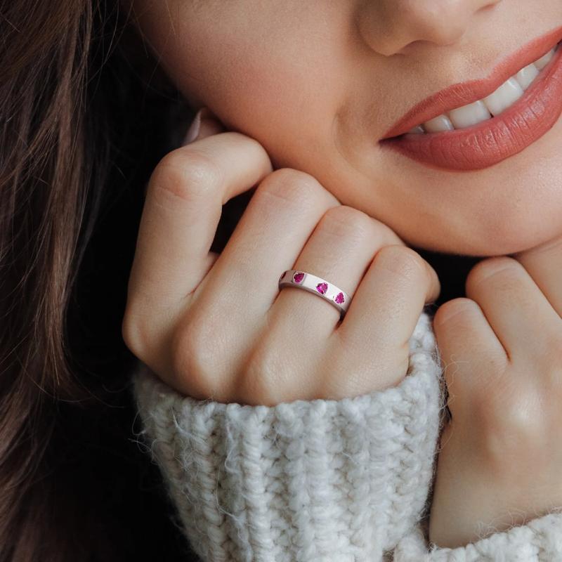 Heart-Shaped Lab-Created Ruby Eternity Band in Sterling Silver – Image 5 of 7