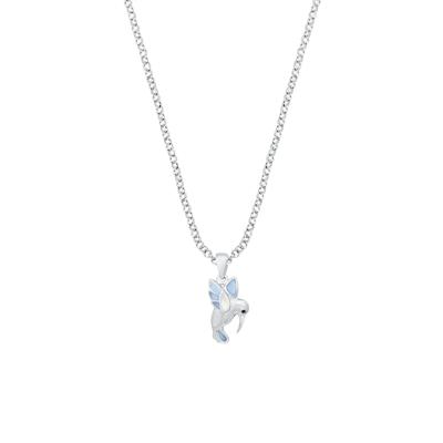 Blue Sapphire & Mother of Pearl Hummingbird Pendant Necklace in Sterling Silver