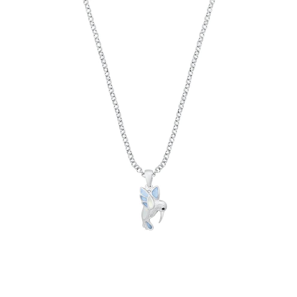 Blue Sapphire &amp; Mother of Pearl Hummingbird Pendant Necklace in Sterling Silver – Image 1 of 4