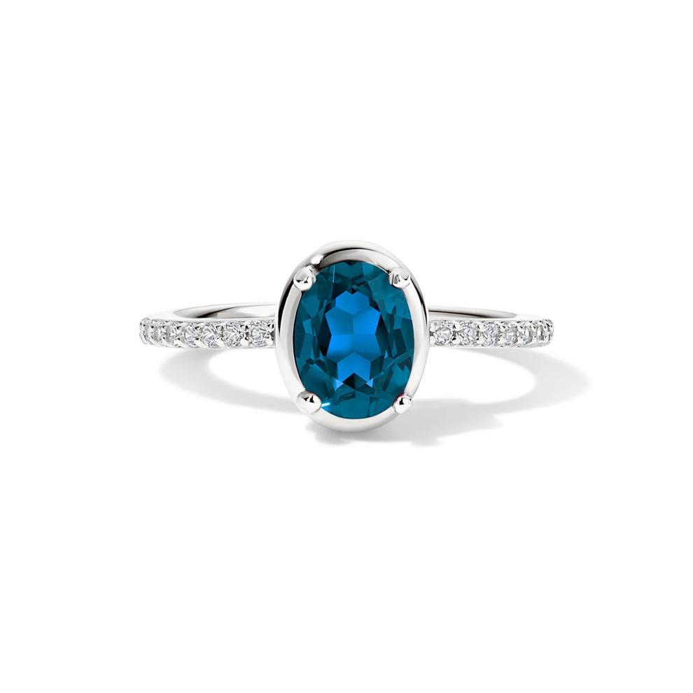 London Blue Topaz &amp; Lab-Created White Sapphire Bezel Ring in Sterling Silver – Image 1 of 4