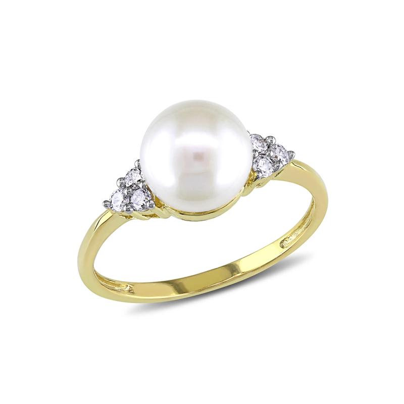 Freshwater Pearl &amp; 1/8 ct. tw. Diamond Ring in 10K Yellow Gold – Image 2 of 4