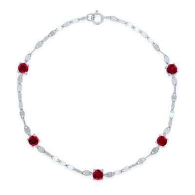Lab-Created Ruby Mirror Chain Link Station Bracelet in Sterling Silver, 7.5"