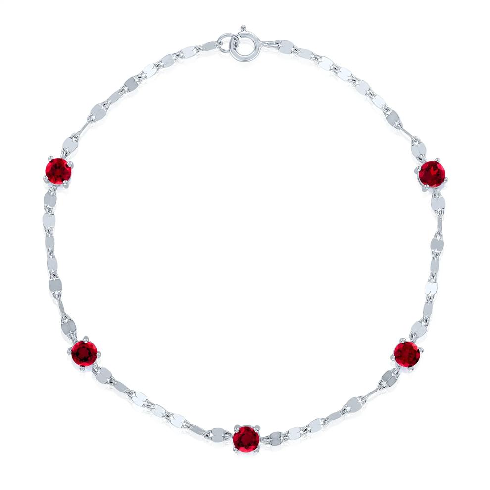 Lab-Created Ruby Mirror Chain Link Station Bracelet in Sterling Silver, 7.5" – Image 1 of 1