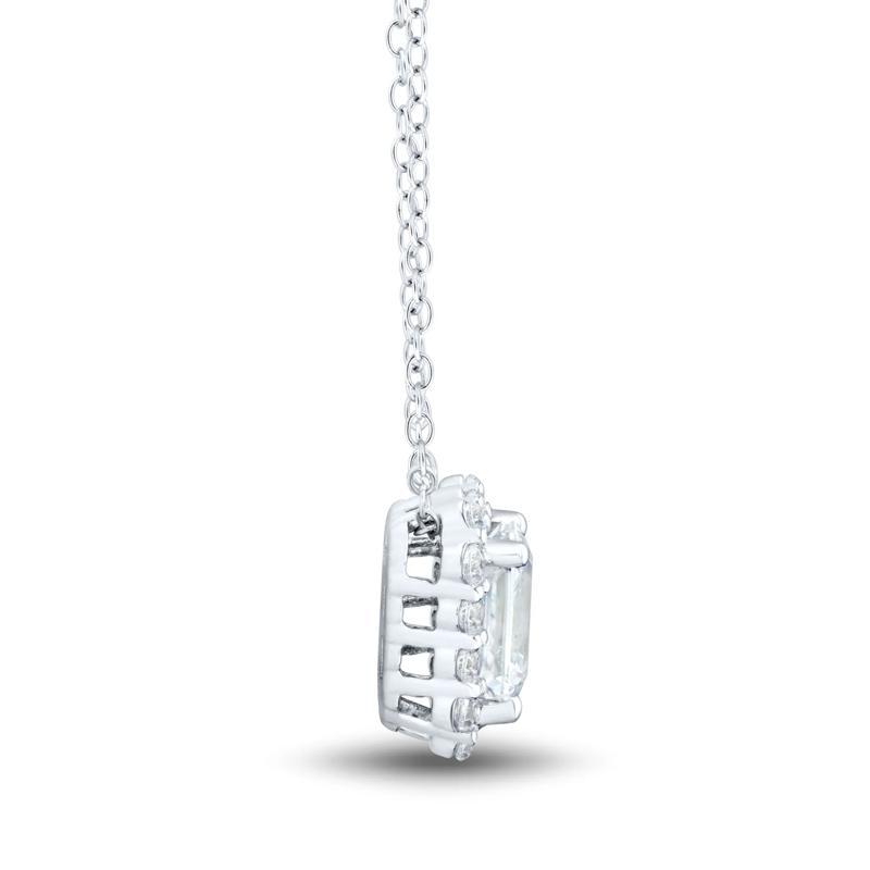 Lab Grown Emerald-Cut Diamond Halo Pendant in 10K White Gold &#40;2 ct. tw.&#41; – Image 2 of 3