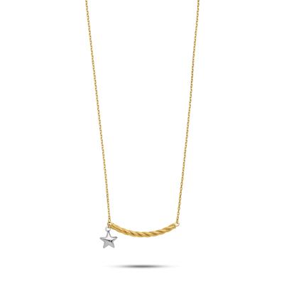 Bar Necklace With Dangling Star in 10K Yellow & White Gold, 17"