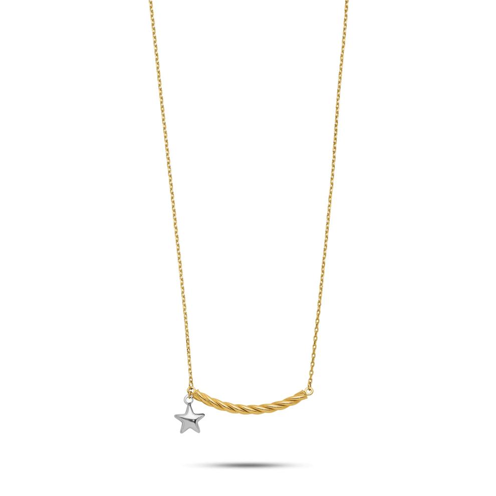 Bar Necklace With Dangling Star in 10K Yellow &amp; White Gold, 17" – Image 1 of 4