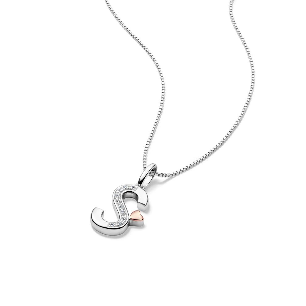 Diamond Accent Initial S Pendant in Sterling Silver and 14K Rose Gold – Image 4 of 5