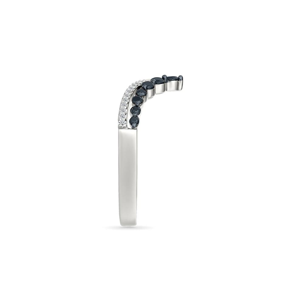 Black and White Diamond Chevron Double-Row Ring in Sterling Silver – Image 3 of 5