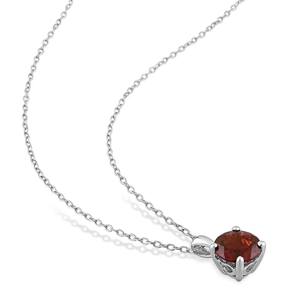 Garnet Solitaire Pendant in Sterling Silver  – Image 2 of 4