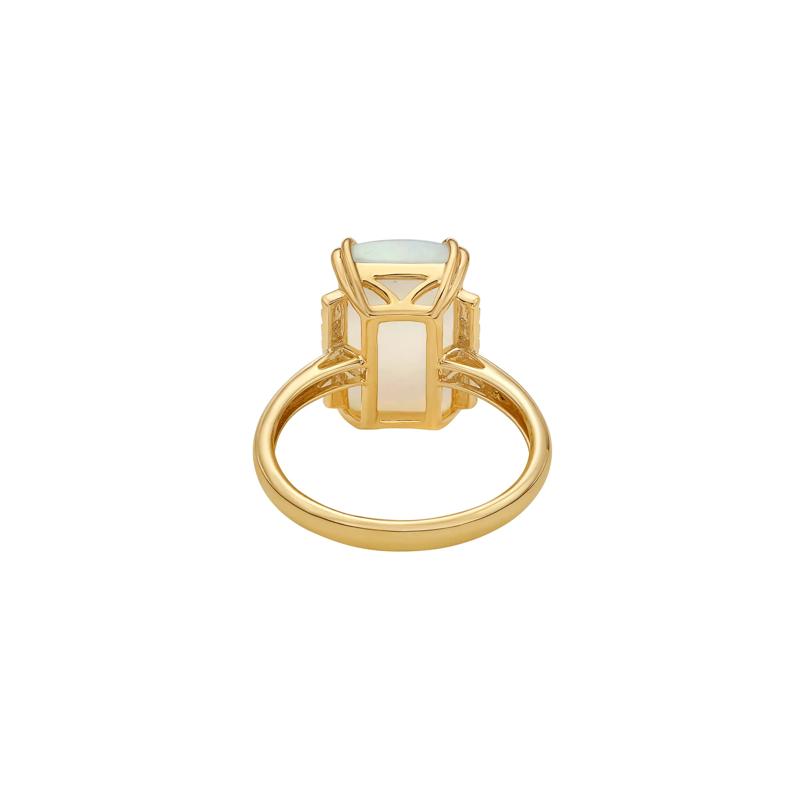 Emerald-Cut Opal and Diamond Ring in 10K Yellow Gold &#40;1/10 ct. tw.&#41; – Image 4 of 5