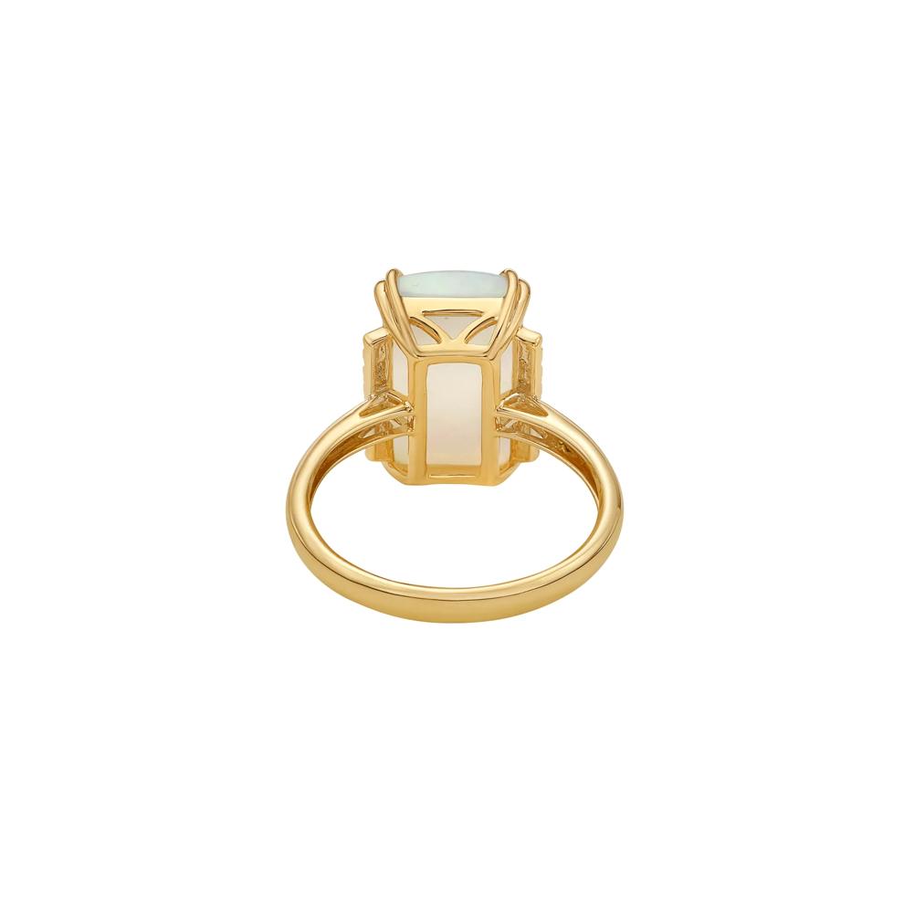 Emerald-Cut Opal and Diamond Ring in 10K Yellow Gold (1/10 ct. tw.) – Image 4 of 5