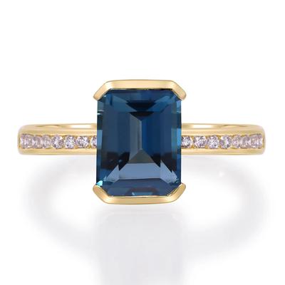 Emerald-Cut London Blue Topaz & Diamond Ring in 10K Yellow Gold (1/5 ct. tw.)
