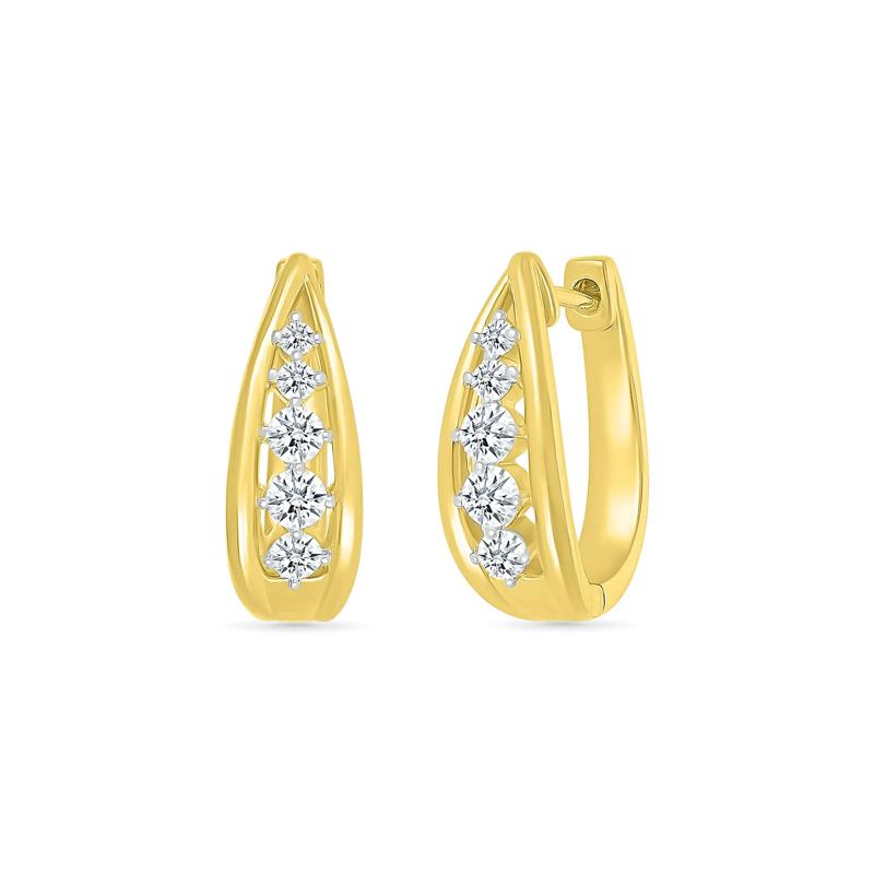 Diamond Graduated Oval Hoop Earrings in 10K Yellow Gold &#40;1/2 ct. tw.&#41; – Image 1 of 3