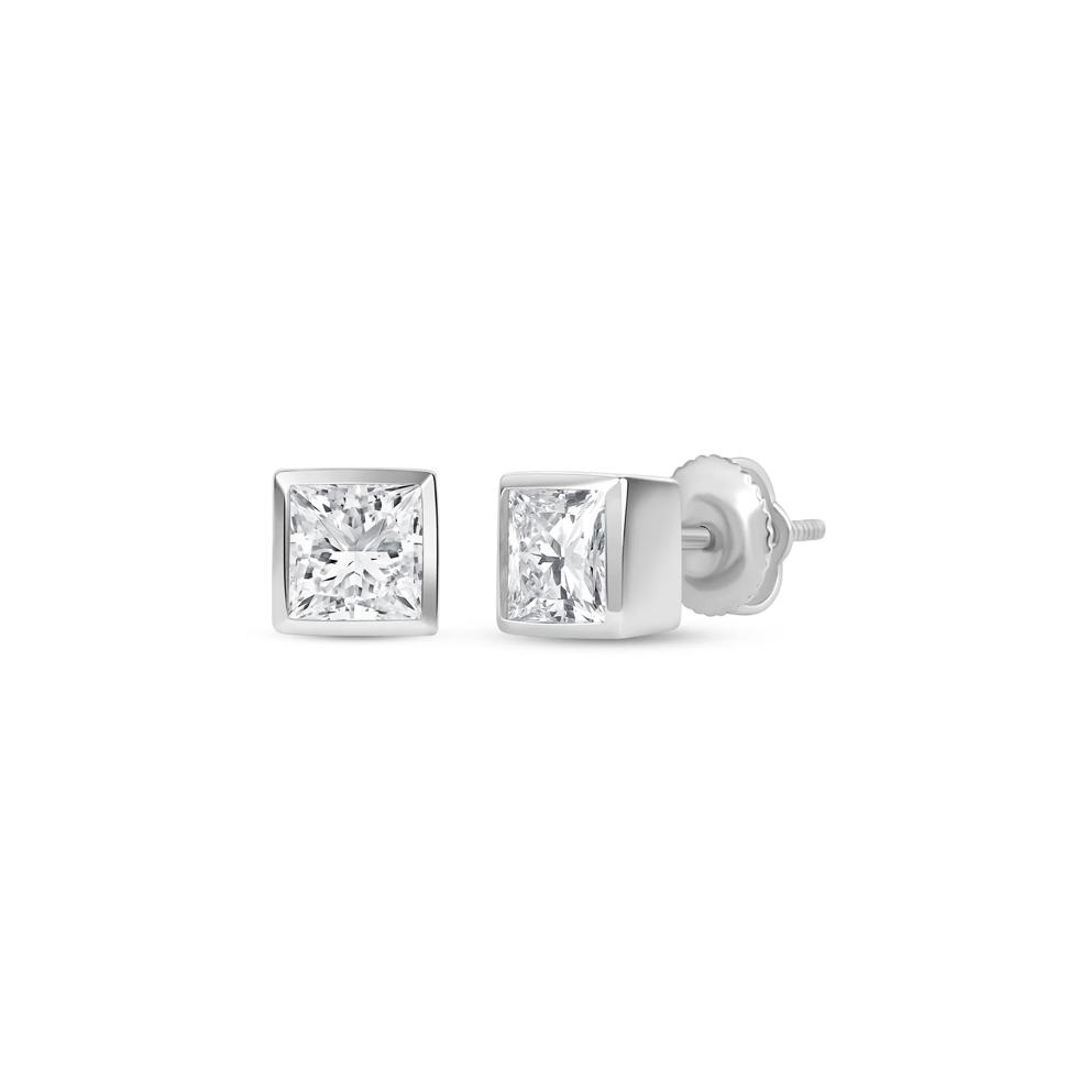 Lab Grown Diamond Princess-Cut Bezel-Set Solitaire Stud Earrings in 14K White Gold (1/2 ct. tw.) – Image 1 of 3