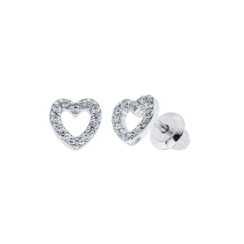 Children&#39;s Open Heart Stud Earrings in Sterling Silver – Image 1 of 1
