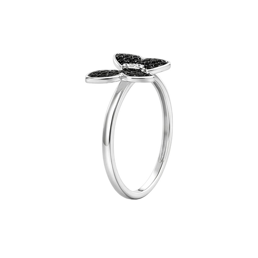 Black &amp; White Diamond Butterfly Ring in 10K White Gold (1/5 ct. tw.) – Image 3 of 4