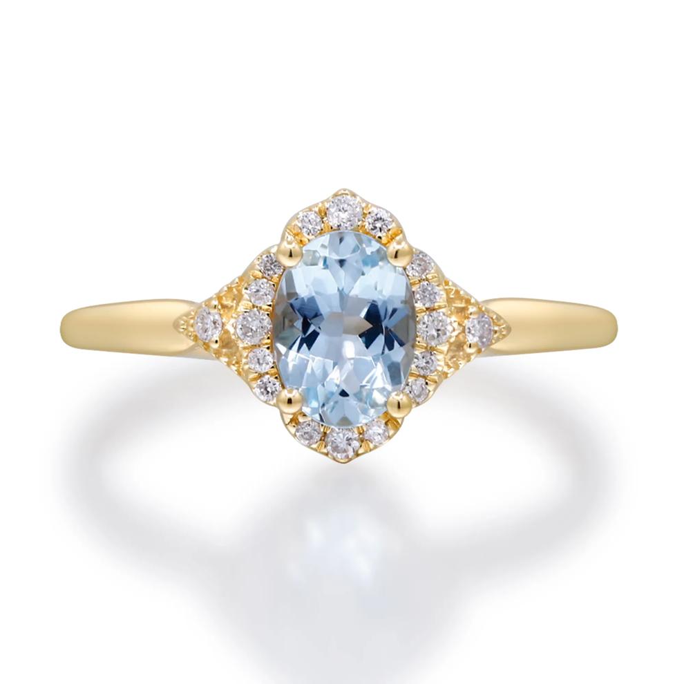 Aquamarine &amp; Diamond Halo Ring in 10K Yellow Gold (1/10 ct. tw.) – Image 5 of 5