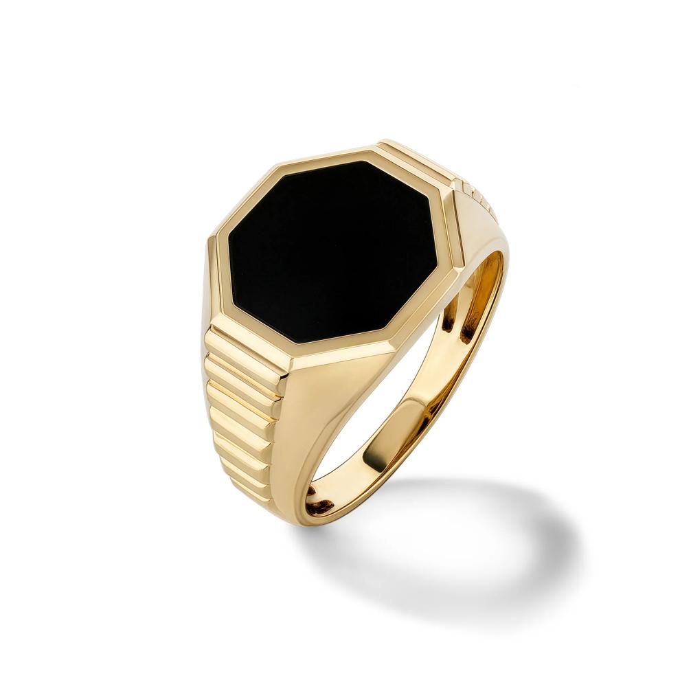 Men's Black Onyx Octagon Ring in 10K Yellow Gold – Image 4 of 4
