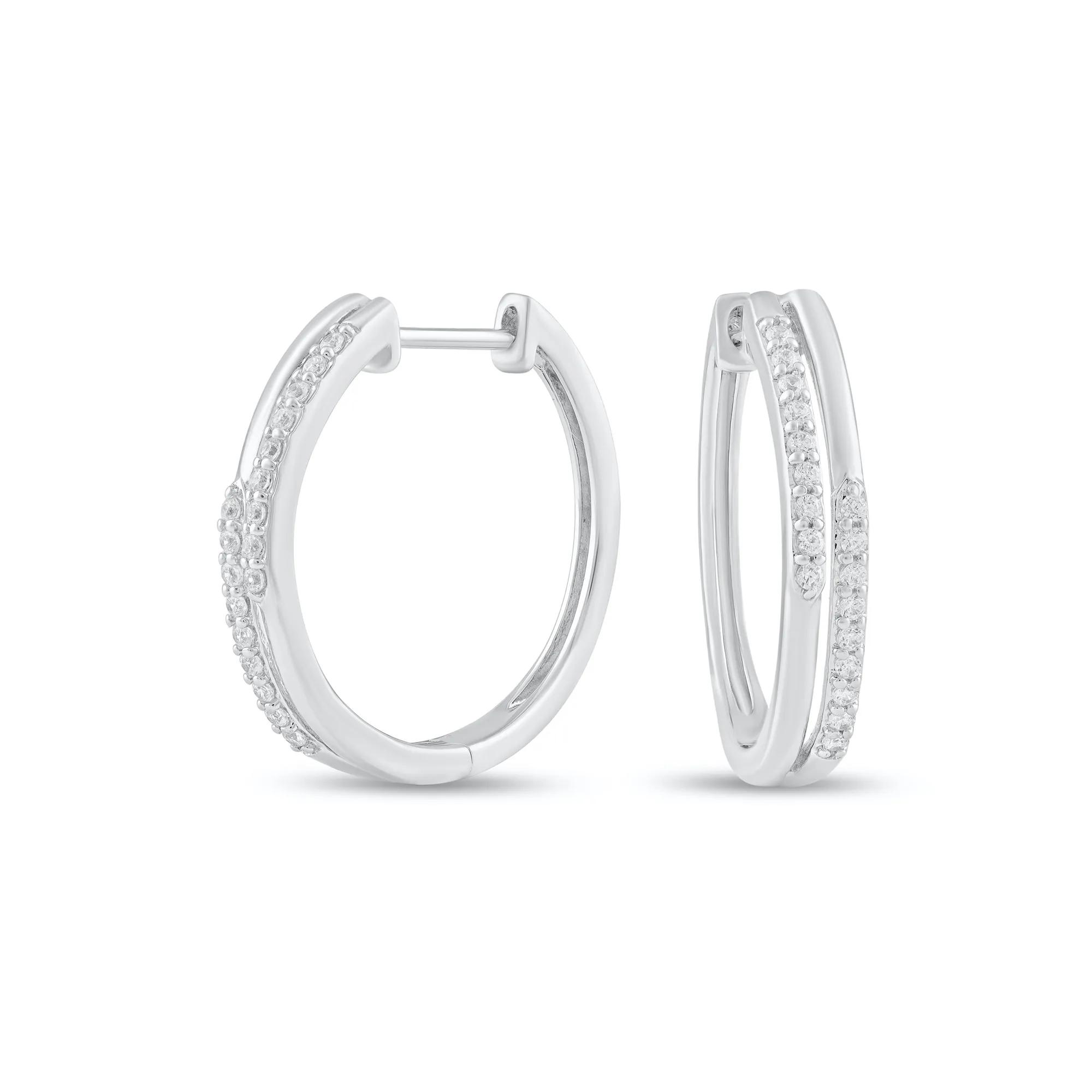 Diamond Double Row Hoop Earrings in Sterling Silver