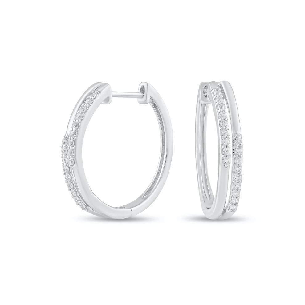 Diamond Double Row Hoop Earrings in Sterling Silver (1/4 ct. tw.) – Image 1 of 2
