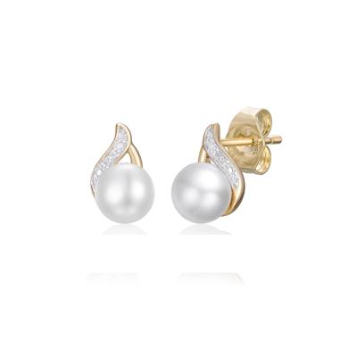 Freshwater Cultured Pearl Earrings with Diamond Accents in 10K Yellow Gold