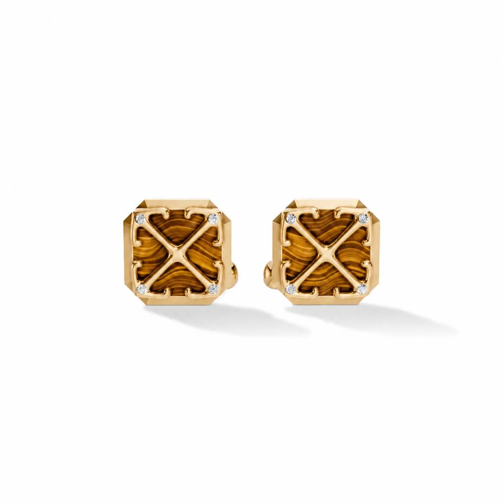 Men's Tiger's Eye &amp; Lab Grown Diamond Accent Arrow Design Cufflinks in 18K Gold Vermeil – Image 1 of 2