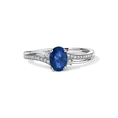 Oval Blue Sapphire & Diamond Ring in 10K White Gold (1/8 ct. tw.)