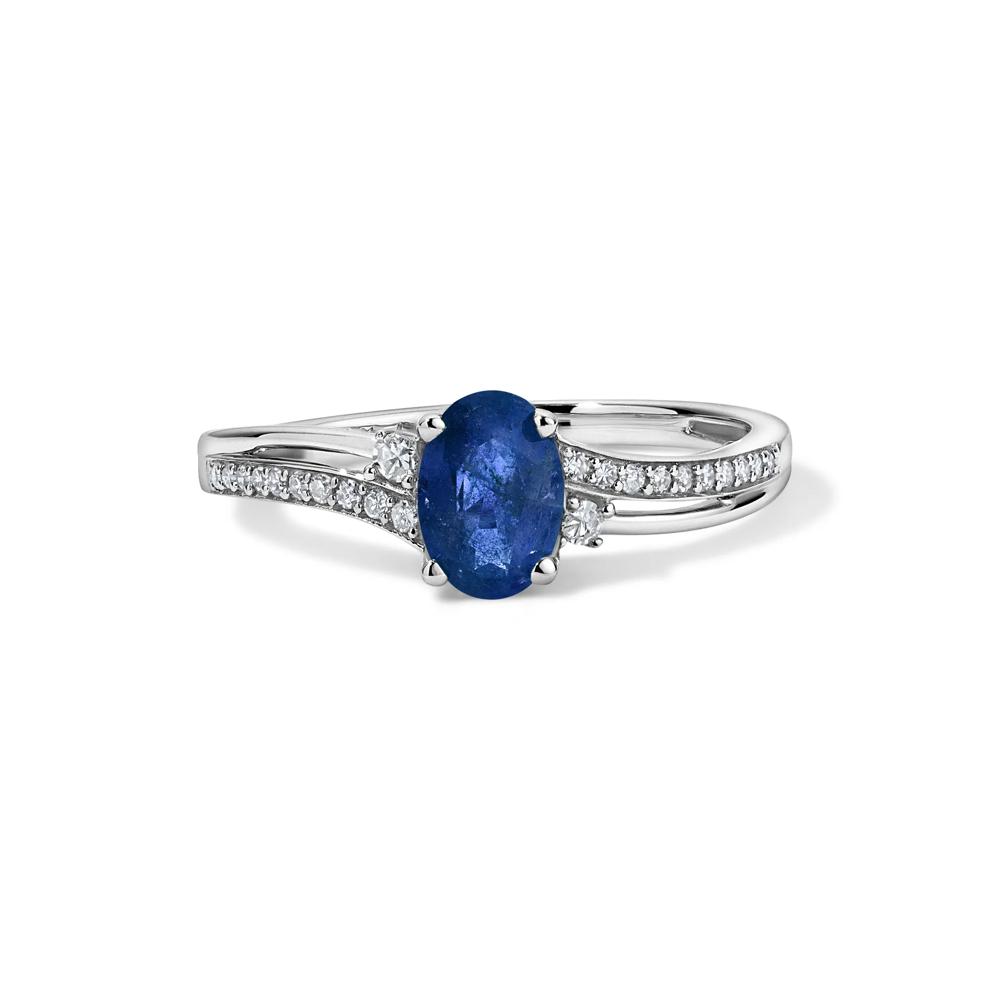 Oval Blue Sapphire &amp; Diamond Ring in 10K White Gold (1/8 ct. tw.) – Image 1 of 4