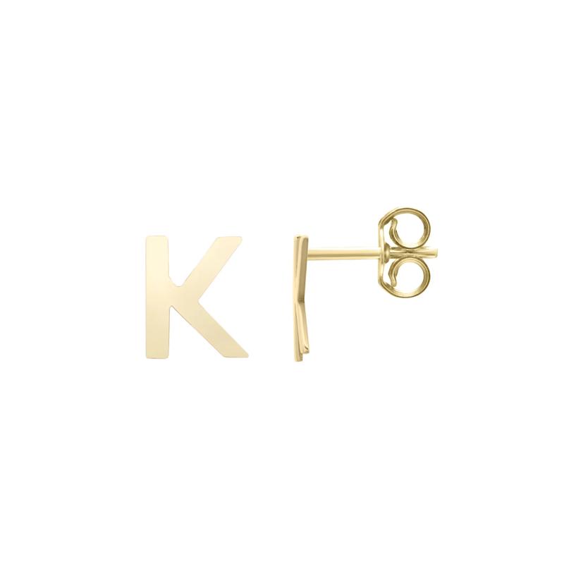 Initial Stud Earrings Letter &ldquo;K&rdquo; in 14K Yellow Gold – Image 1 of 1