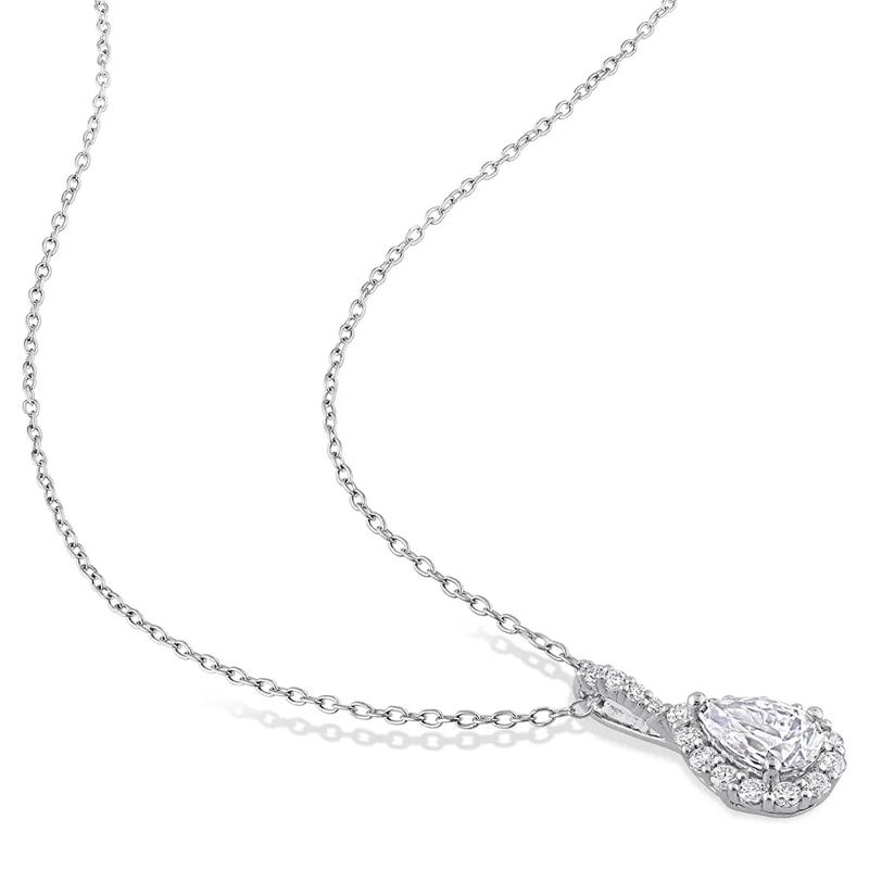 Pear-Shaped Moissanite Pendant with Halo in Sterling Silver &#40;1 1/3 ct. dew&#41; – Image 2 of 4