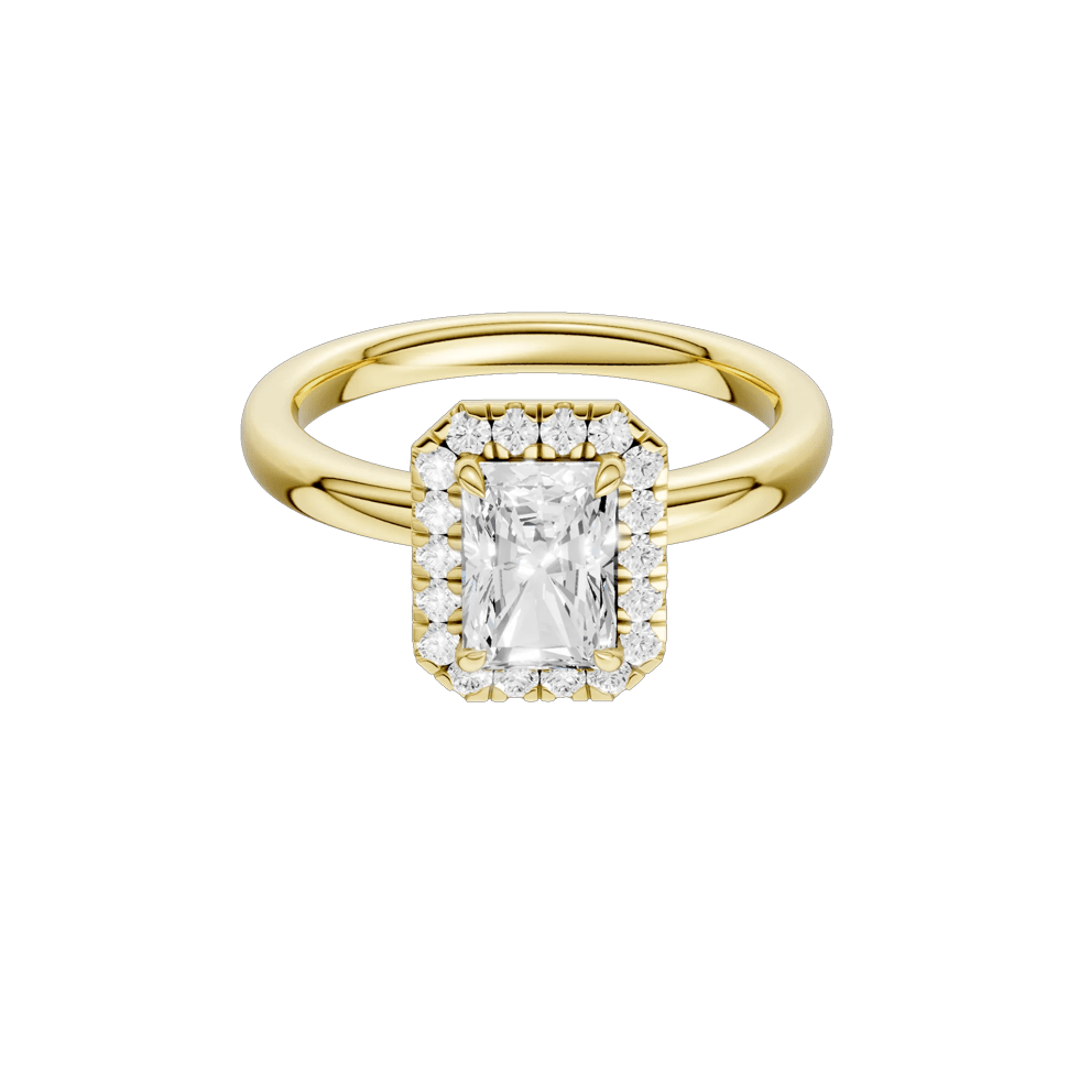 Diamond Radiant-Cut Halo Engagement Ring in 18K Yellow Gold (1 1/4 ct. tw.) – Image 1 of 5