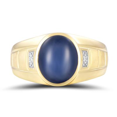 Men's Lab-Created Blue Sapphire Star & Diamond Accent Ring in 10K Yellow Gold
