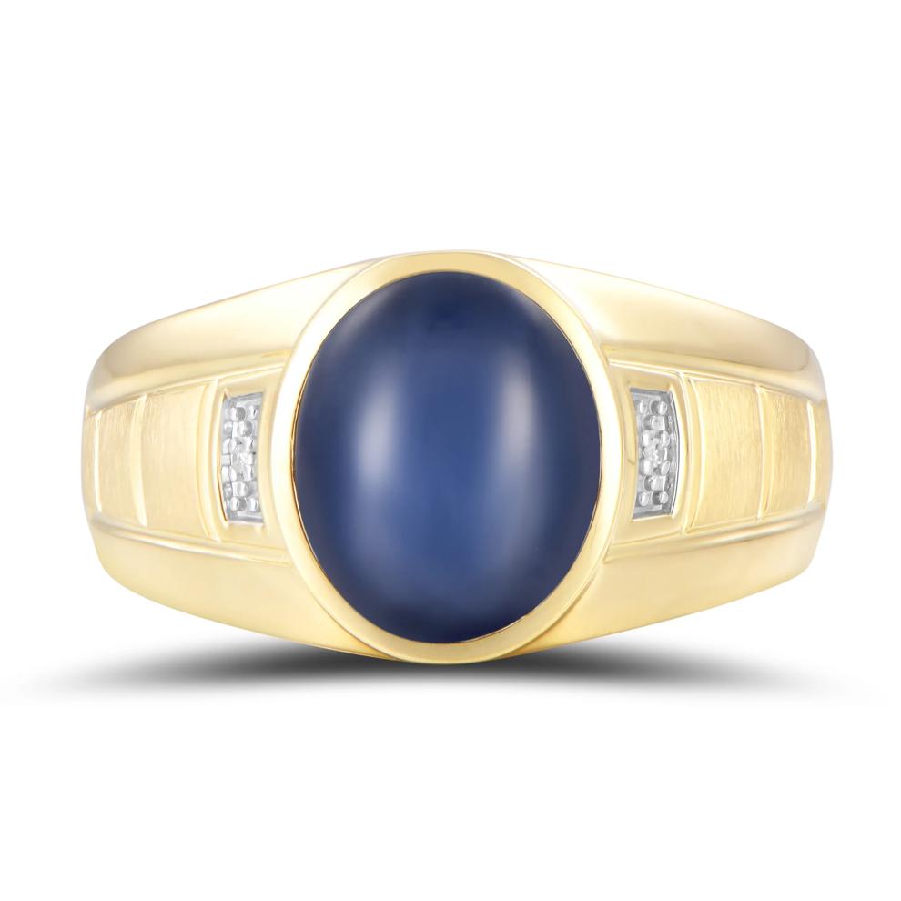 Men's Lab-Created Blue Sapphire Star &amp; Diamond Accent Ring in 10K Yellow Gold – Image 1 of 4