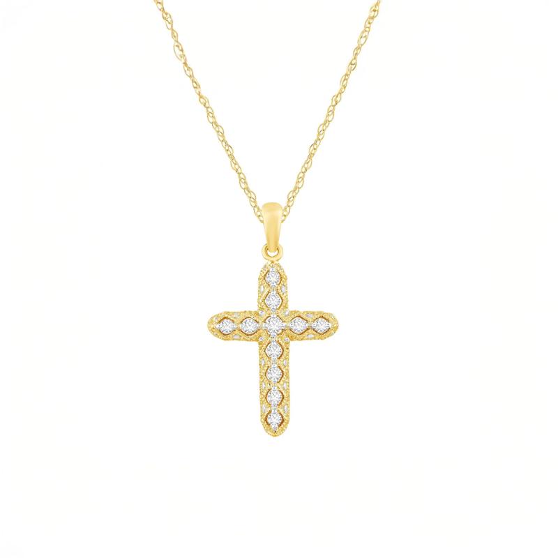 Diamond Cross Pendant in 14K Yellow Gold &#40;1/7 ct. tw.&#41; – Image 1 of 3