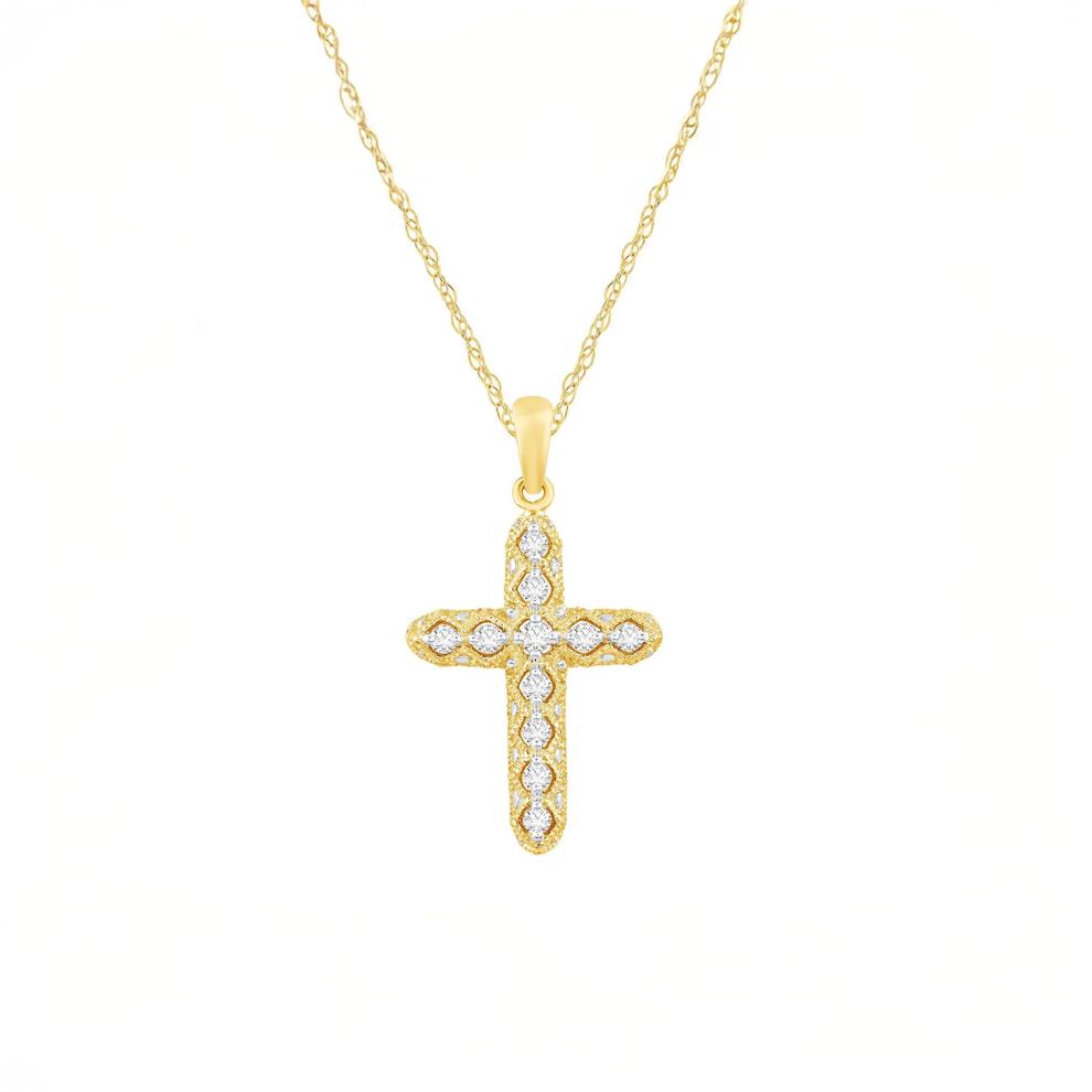 Diamond Cross Pendant in 14K Yellow Gold (1/7 ct. tw.) – Image 1 of 3