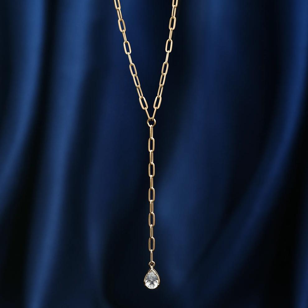 Lab-Created White Sapphire Lariat Necklace in Vermeil – Image 6 of 6