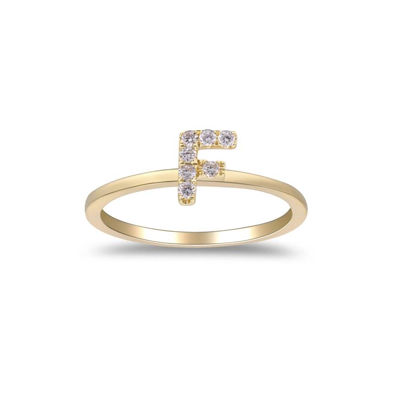 Diamond Accent &quot;F&quot; Initial Ring in 10K Yellow Gold – Image 1 of 5