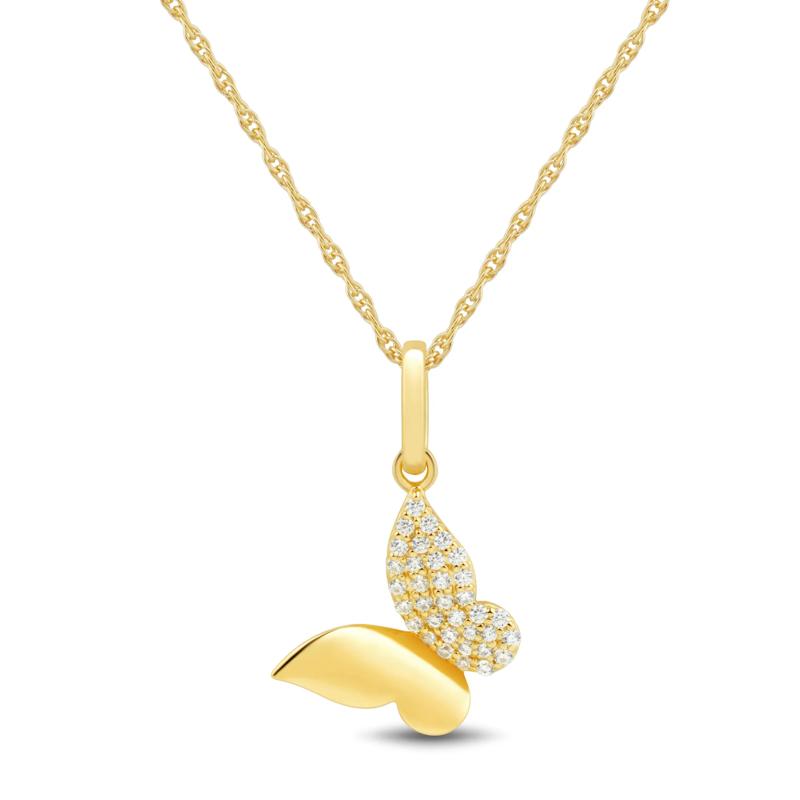 Diamond Butterfly Pendant in 10K Yellow Gold &#40;1/10 ct. tw.&#41; – Image 1 of 3