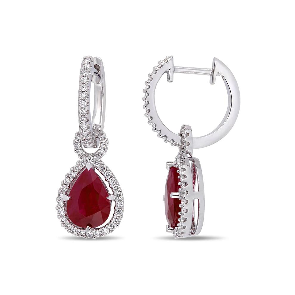 Ruby &amp; Diamond Drop Earrings in 14K White Gold (3/8 ct. tw.) – Image 1 of 4