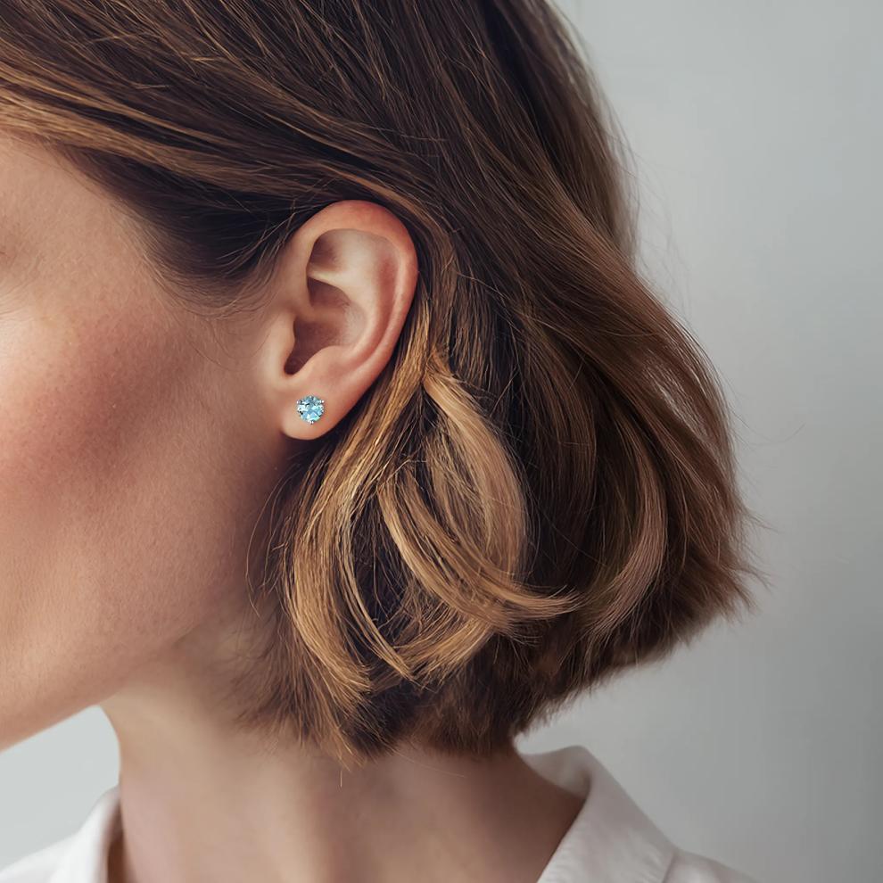 Aquamarine Stud Earrings in 10K White Gold – Image 3 of 3