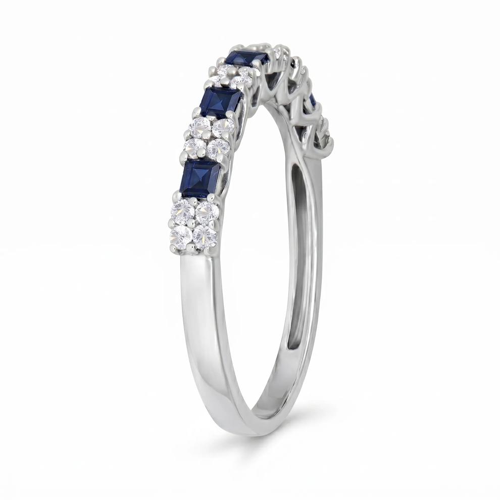 Blue Sapphire &amp; Diamond Ring in 10K White Gold (1/4 ct. tw.) – Image 2 of 4
